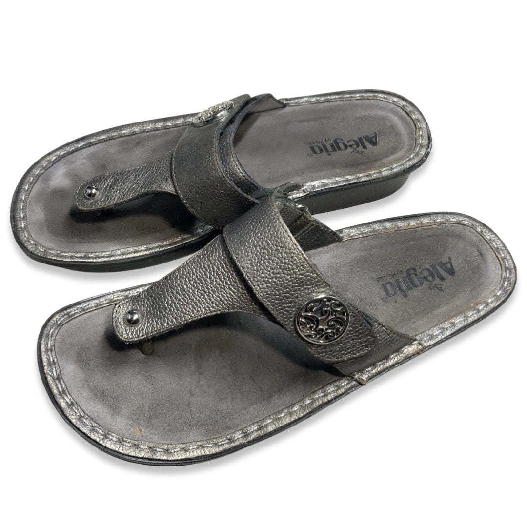 Alegria Carina Silver Gray Leather Thong Sandals EU 41 US 10.5-11 Comfort Style