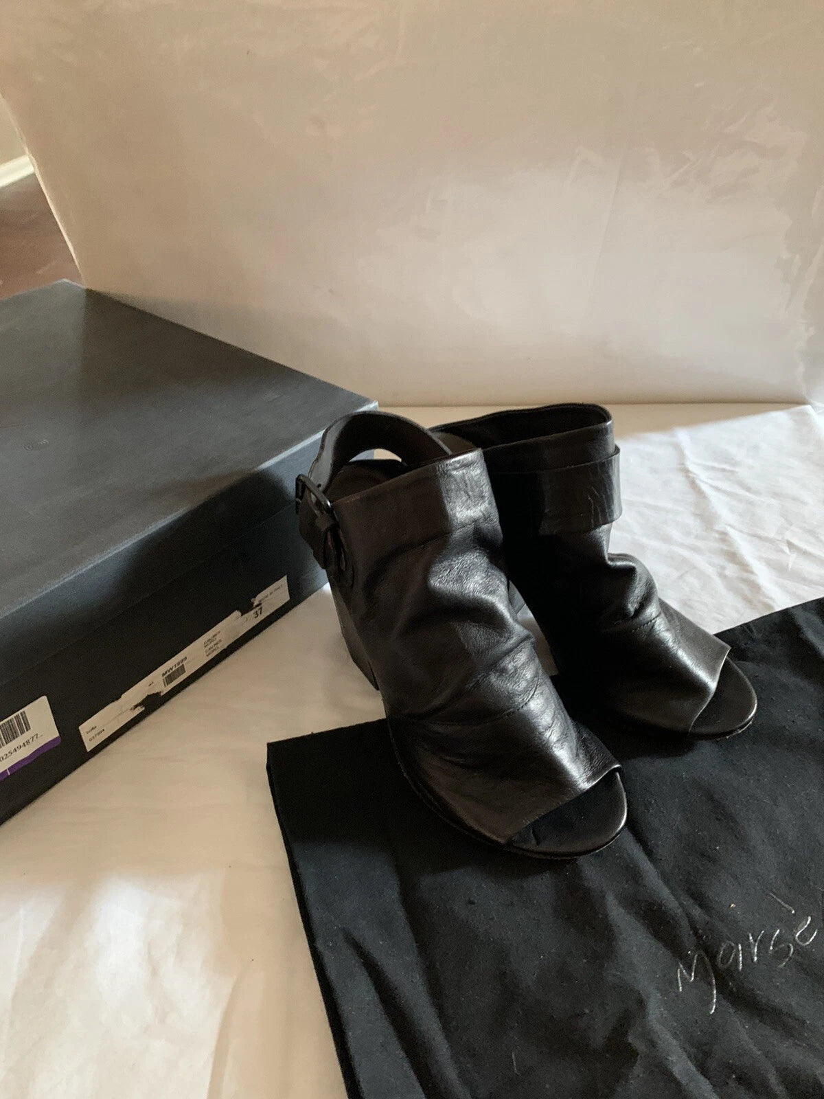 EUC! Marsell Bolla Black Soft Leather Block Heel Slingback Shoe Size EU 37/7