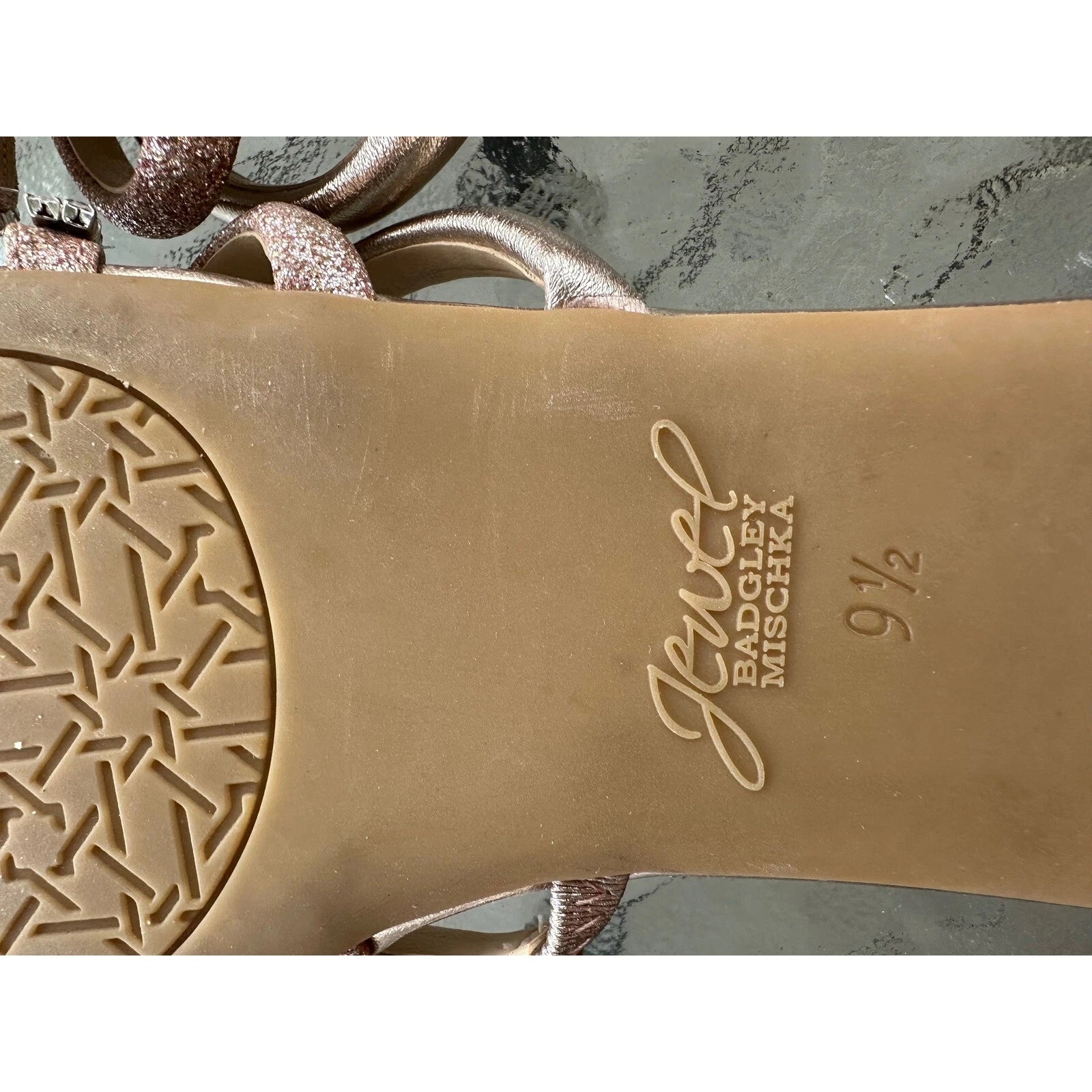 Jewel Badgley Mischka Sandals Rhinestone Straps Slides Sparkle Gold 9.5