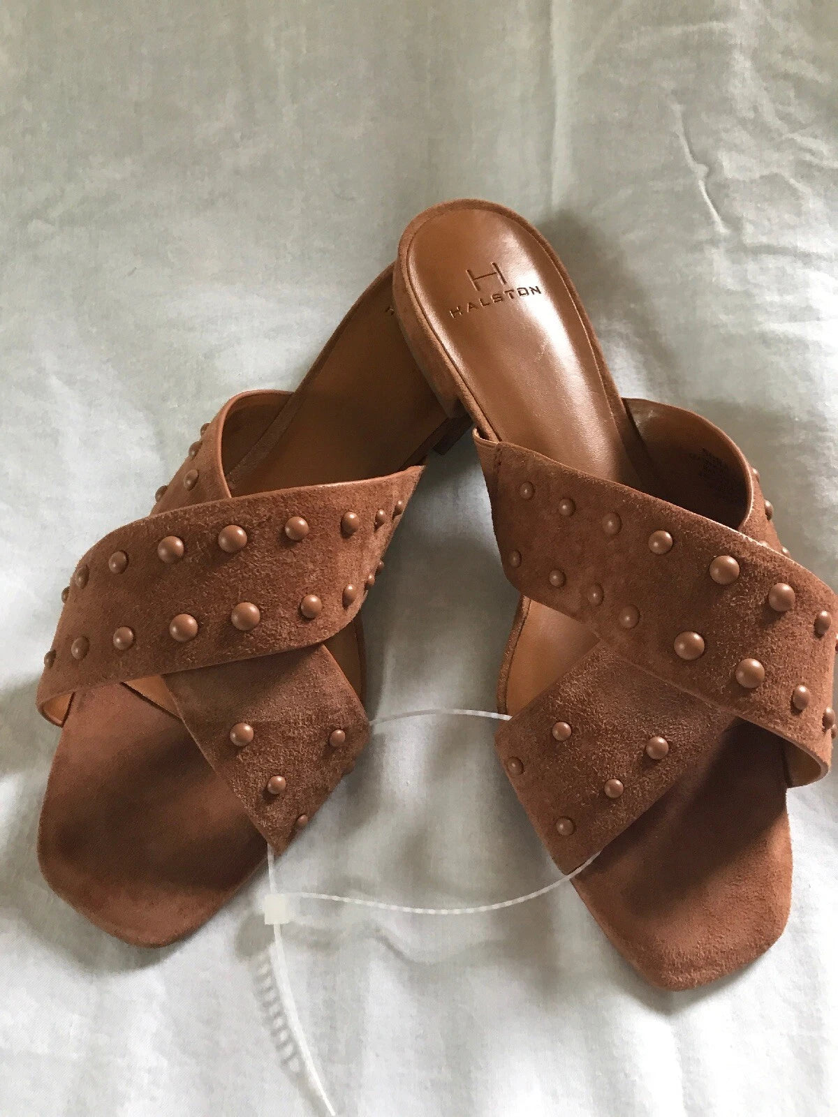 H by Halston Designer Nora Slide Sandals Studded Dress Square Toe, Size 7.5