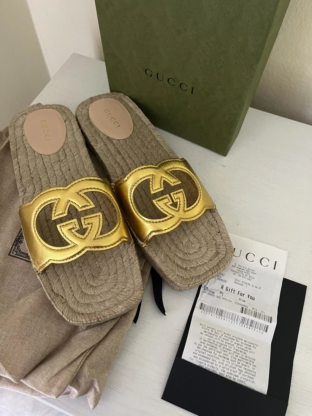 NIB GUCCI Interlocking GG Cut Out Espadrille Sandals 725830 Sz 39.5G US 9.5 $660