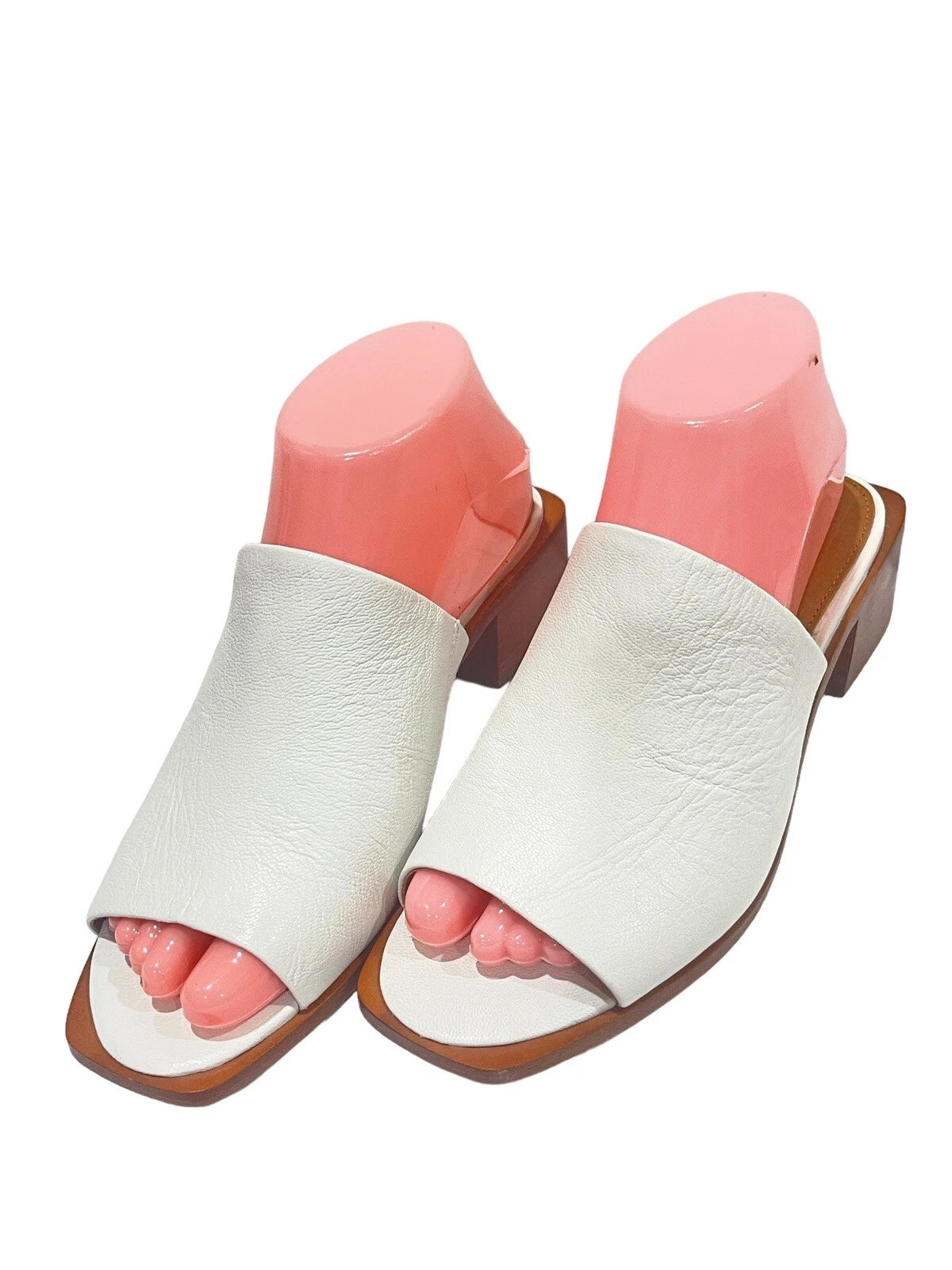 FRYE Lucia  Women’s White Leather Sandals Casual Summer Mules Size 7.5 M