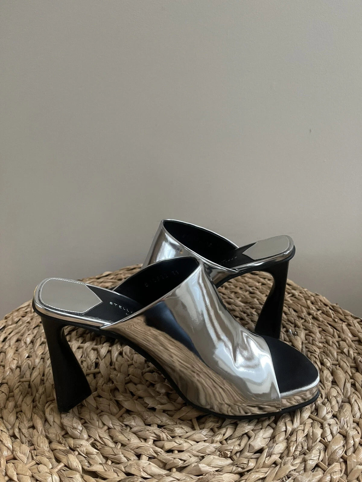 Stella Mccartney Ladies Silver Metallic Elsa Mirror Slide Sandals Mules, 39, 9