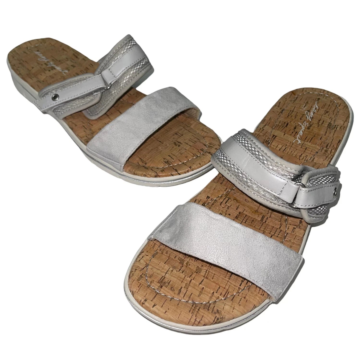 Easy Spirit Sandals Blue or  Silver Slides Cork Adjustable Lightweight Nautical