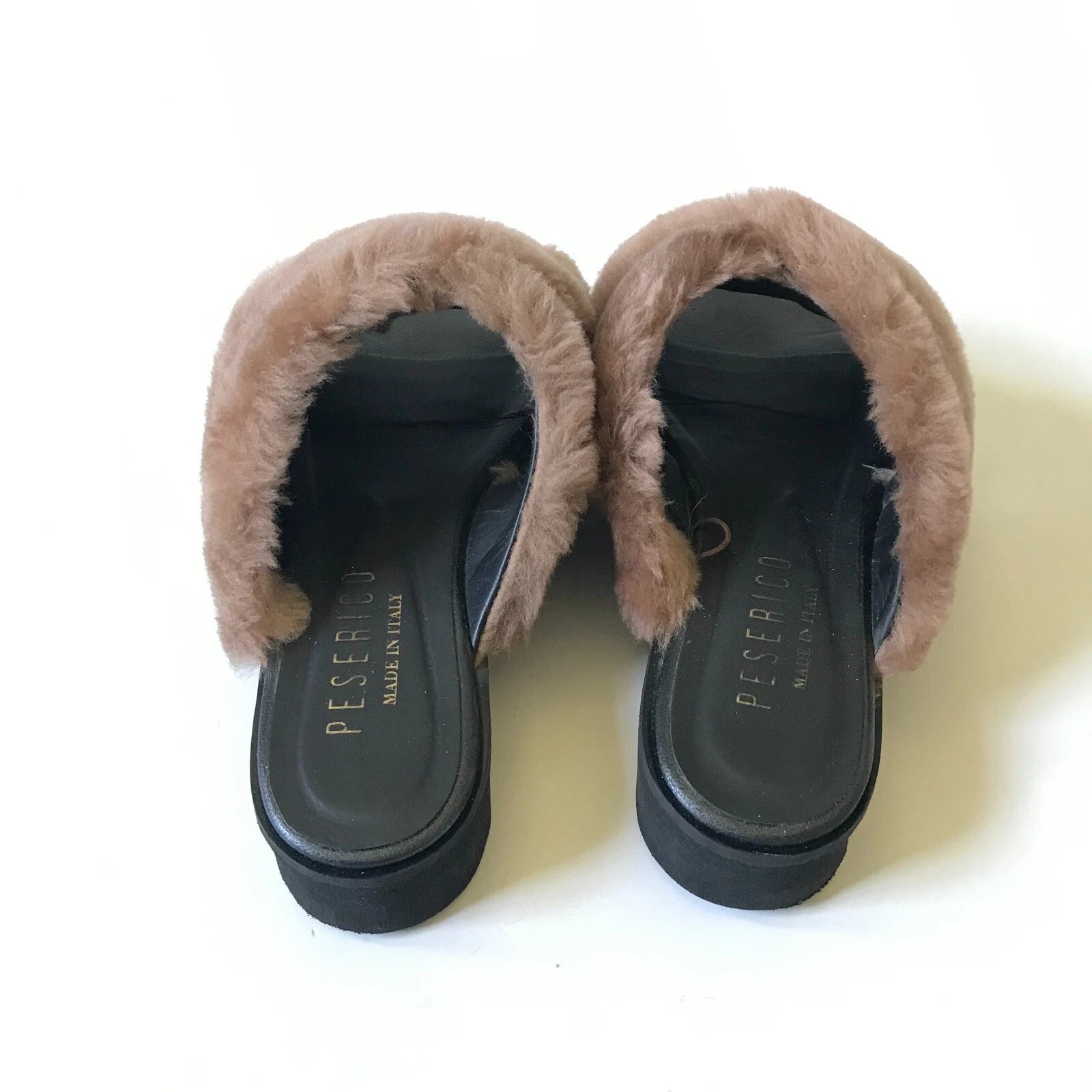 Peserico Slide Sandals Womens 36 6 Black Mauve Pink Fur Platform Slip On Fuzzy