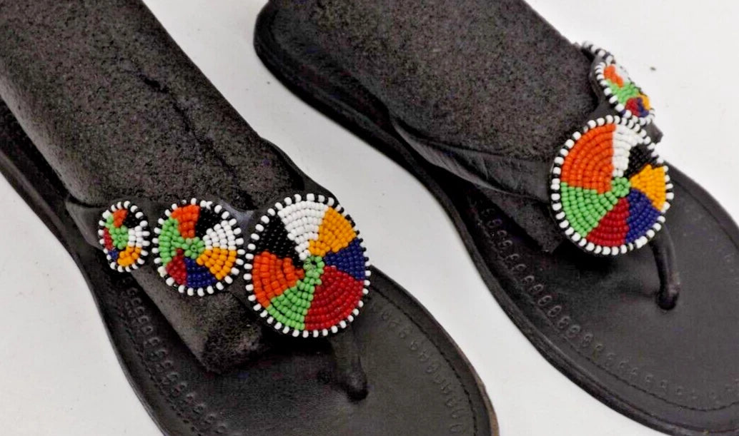 Maasai African style beaded sandals thongs flip flops - size 39