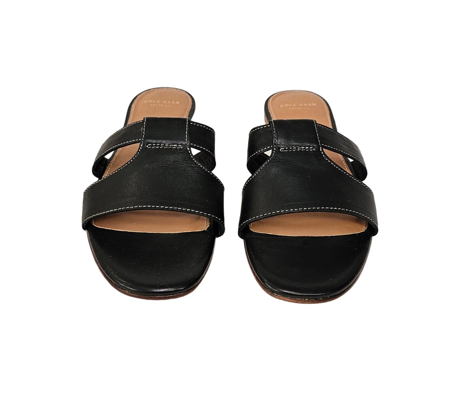 COLE HAAN Mesi Black Leather Grand OS Flat Slide Sandals Sz 8