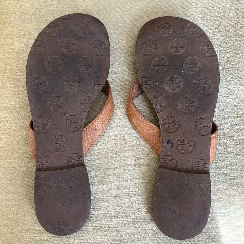 Tory Burch Light Brown Leather Flip-Flop  Sandals, Women's Size 6