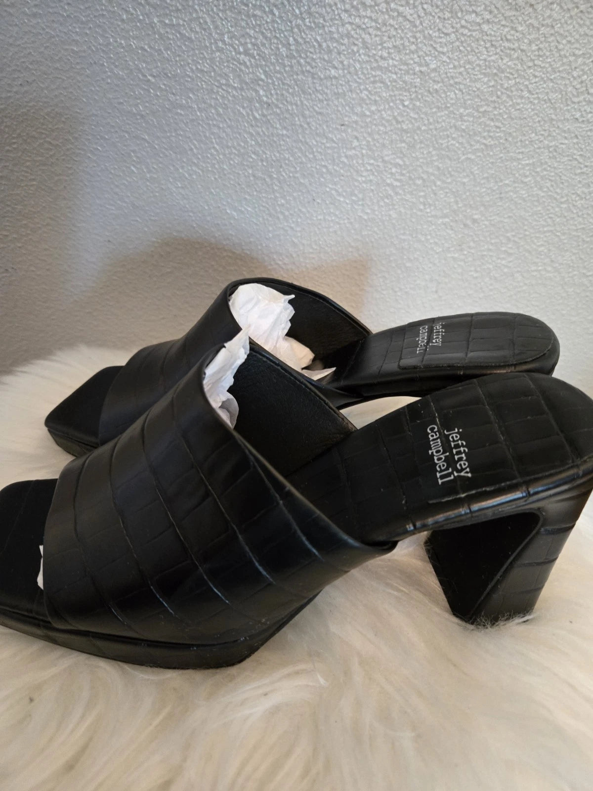 Jeffrey Campbell Women’s Sz 7 Black Leather Caviar Platform Slide  Ret $139.95