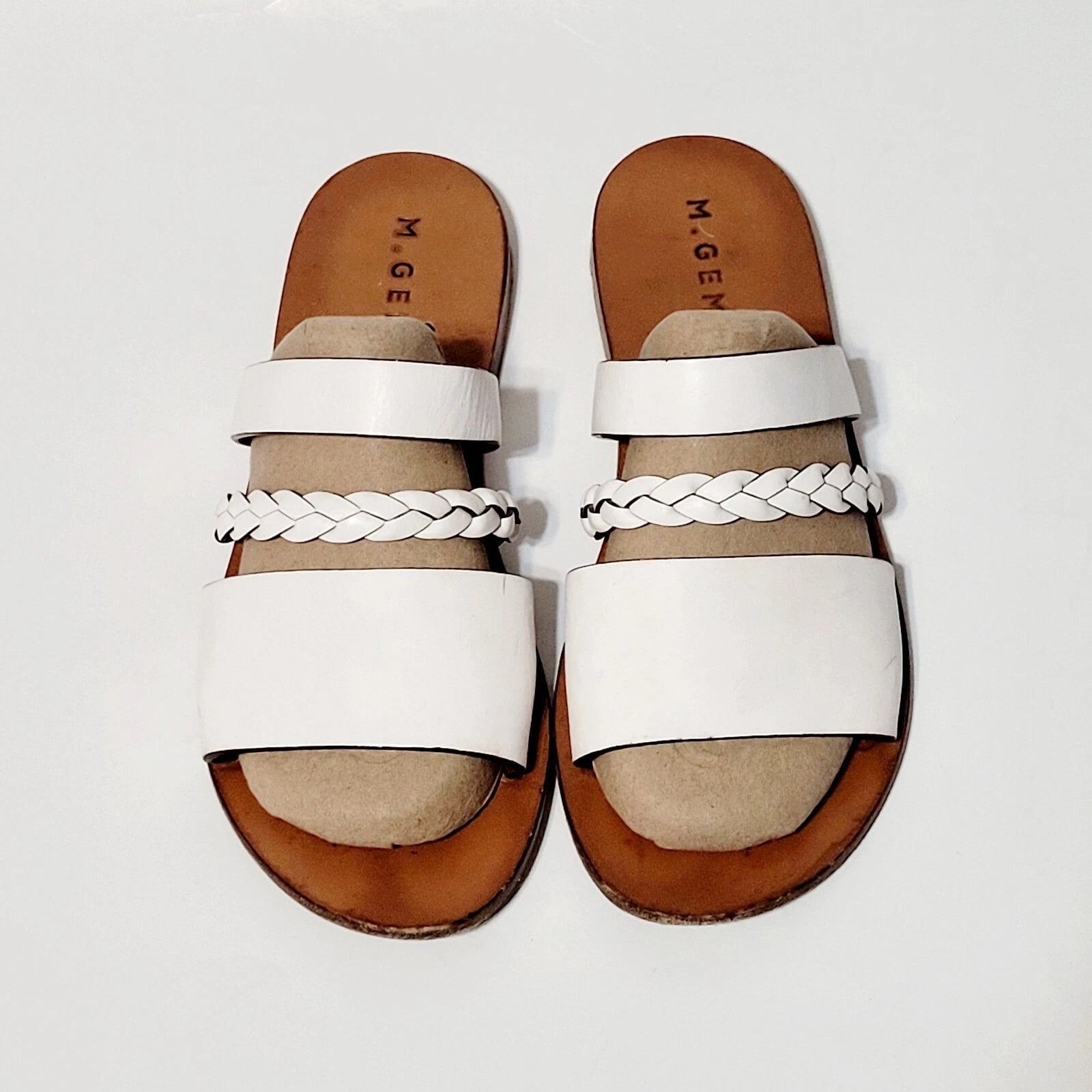 M. Gemi White Leather Flat Braided Strappy Slide Flat Sandals Wms 39EU  8.5-9 US