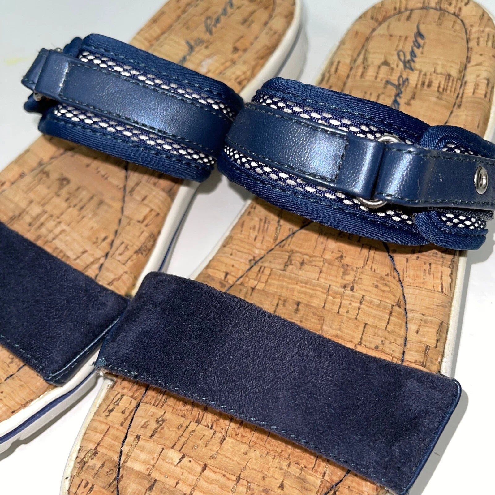Easy Spirit Sandals Blue or  Silver Slides Cork Adjustable Lightweight Nautical