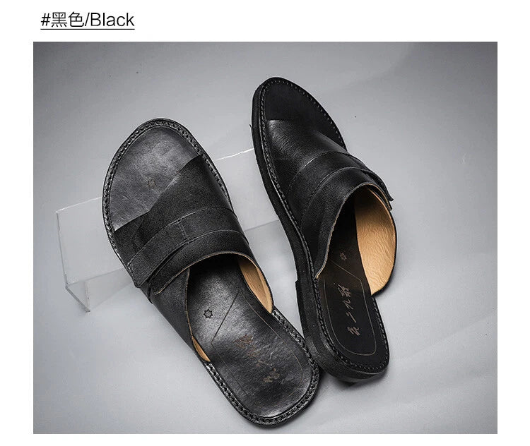 Roman Style Mens Women Real Leather Open Toe Slipper Sandals Flats Shoes Outdoor