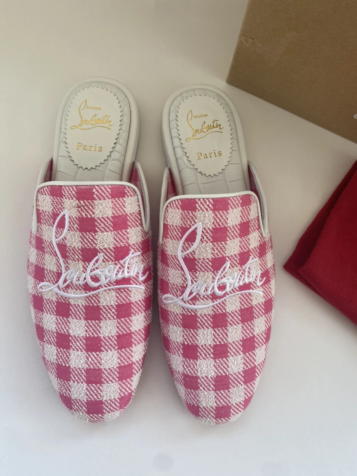 Christian Louboutin NAVY COOLITO Check Mules Slippers Slides Sandals  38.5 $750