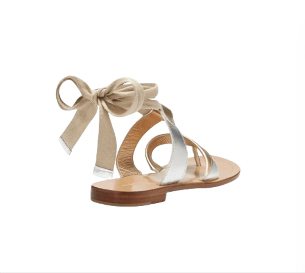 Sarah Flint Grear Gladiator Sandals Womens 38 8 Silver Gold Leather Lace Up Flat