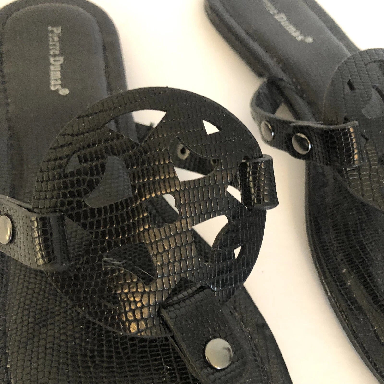 Pierre Dumas Limit Flat Slip On Thong Sandals Flip Flops 6 M Black Vegan Leather