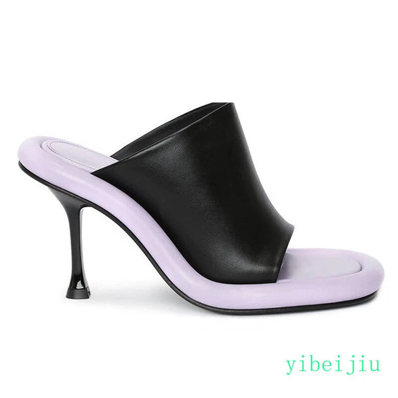 Summer Women's High Spool Heel Mules Dress Slides Slippers Party Sandals Fashion