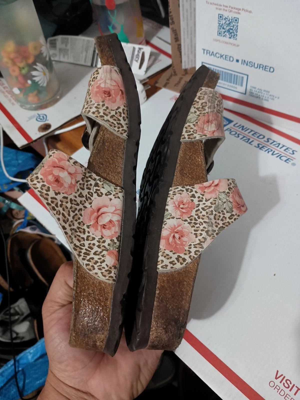 Birki's Arizona Cheetah Rose Design Cork Bed Sandal Slides Sz 36 Animal Print