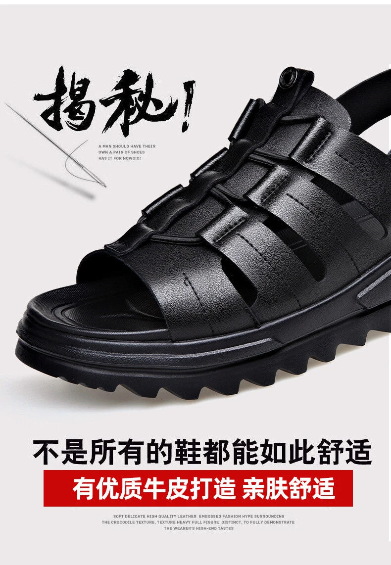Men's Roman Sandals Leather Flat Open Toe Shoes Beach Summer Outdoor Casual 2025