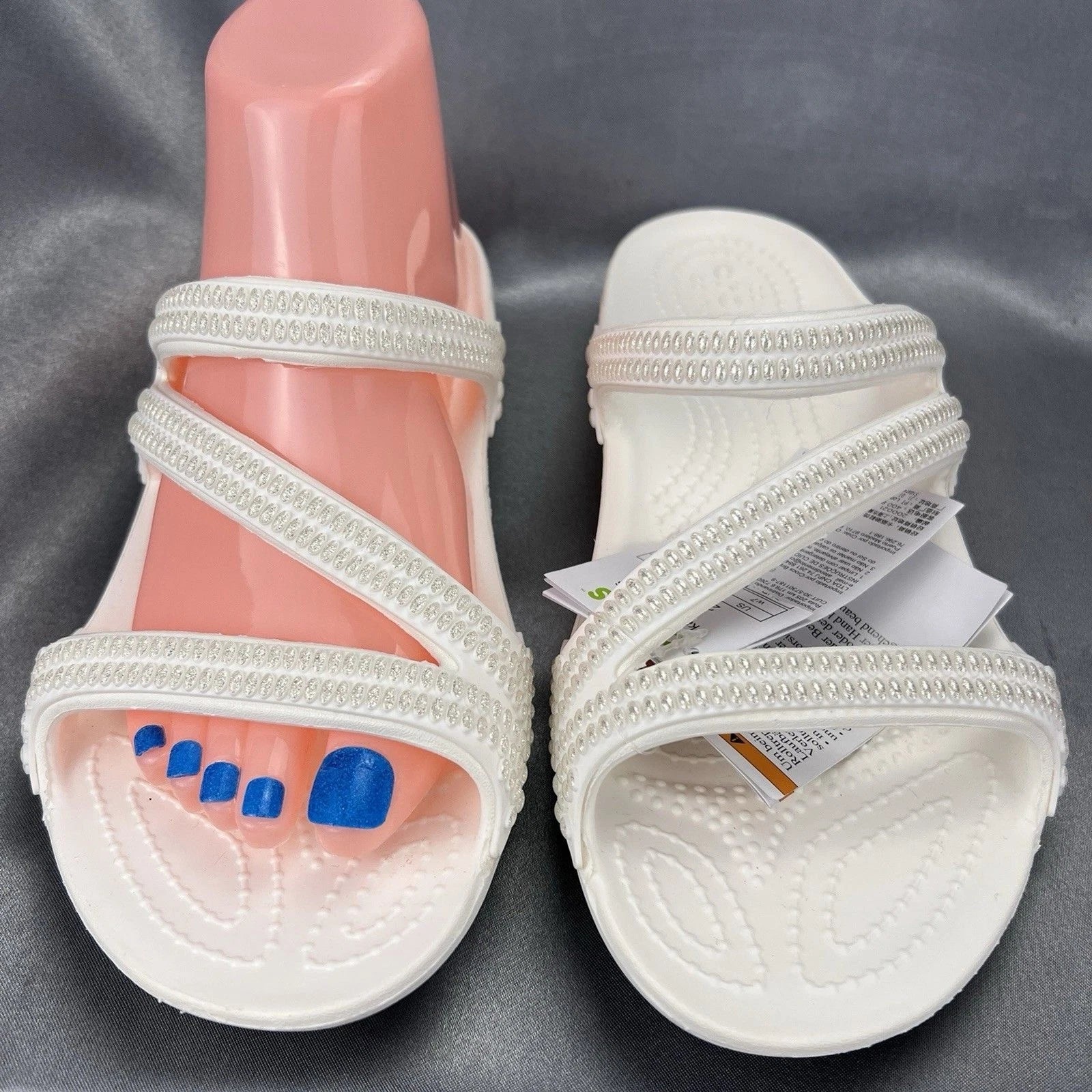 Crocs Kadee II Strappy Sandals Women's 7 White Jewels Summer Slides 211350-100