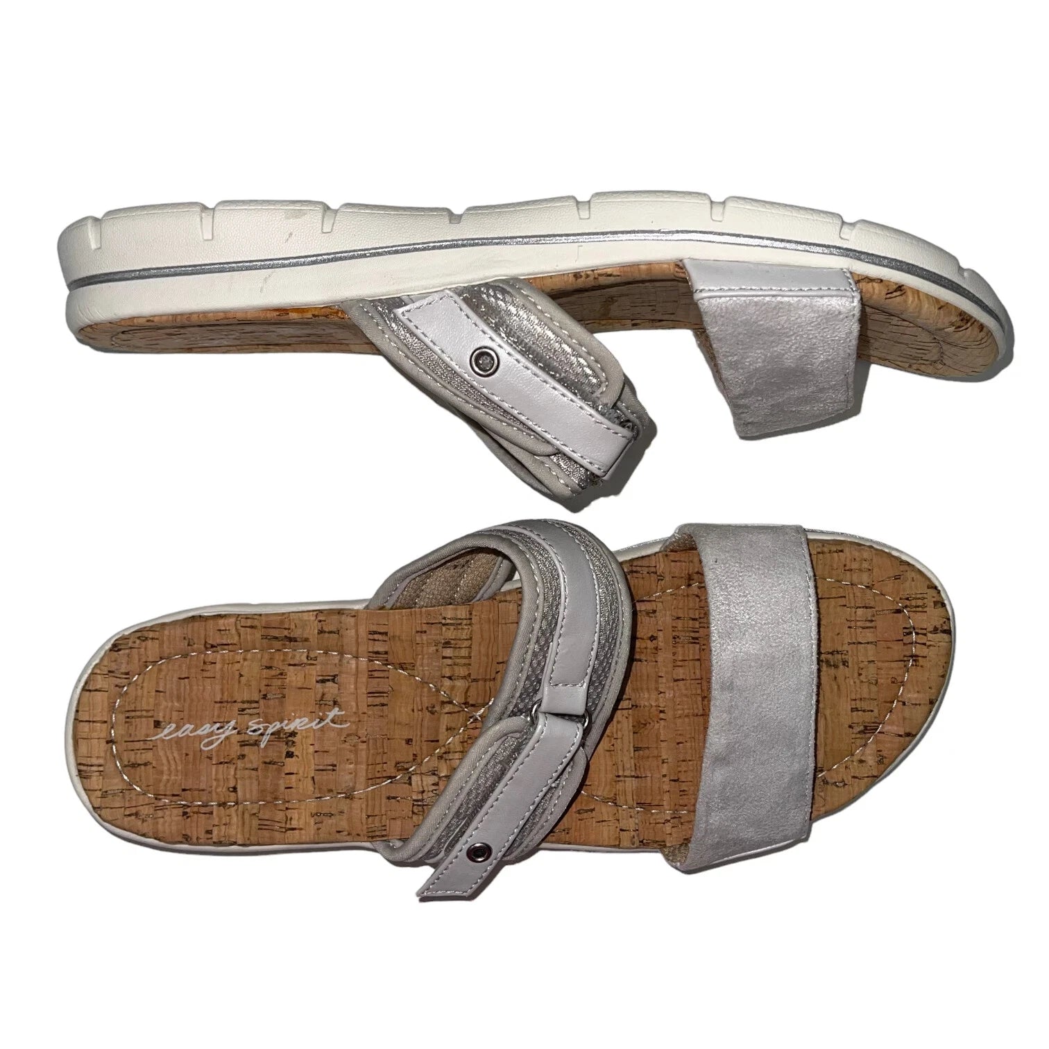 Easy Spirit Sandals Blue or  Silver Slides Cork Adjustable Lightweight Nautical