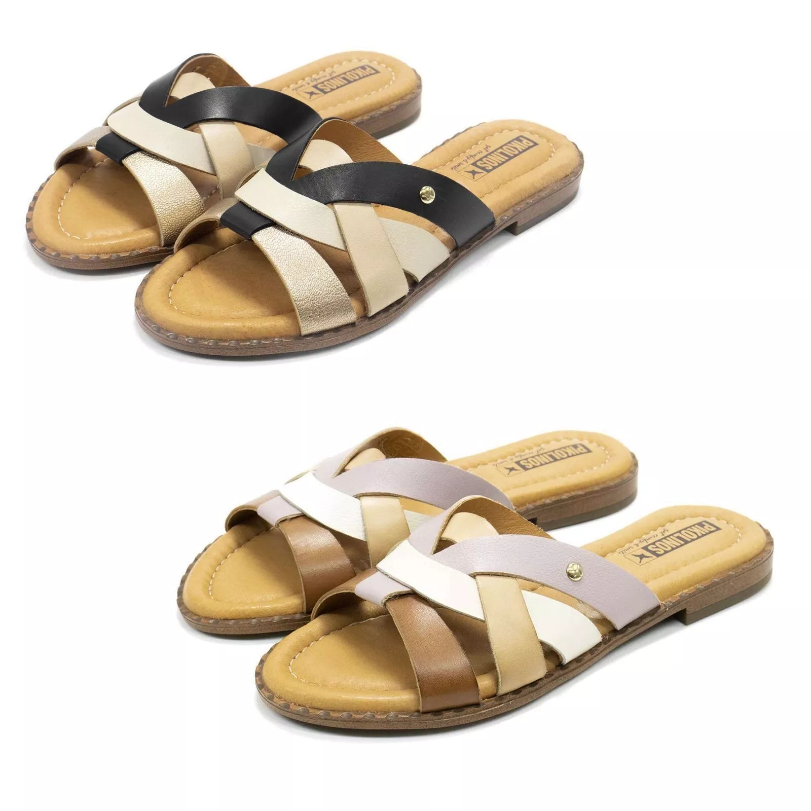New Pikolinos Algar Leather Slide-On Strap-Design Women’s Flats