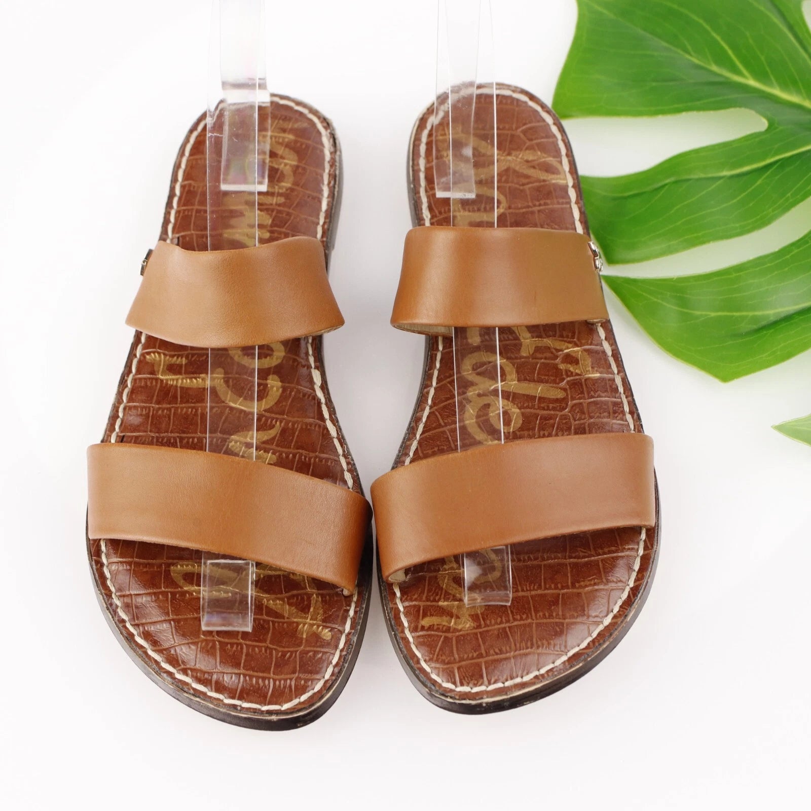 Sam Edelman Womens Gala Sandal Size 9 Cognac Tan Leather Slide Strappy Resort x