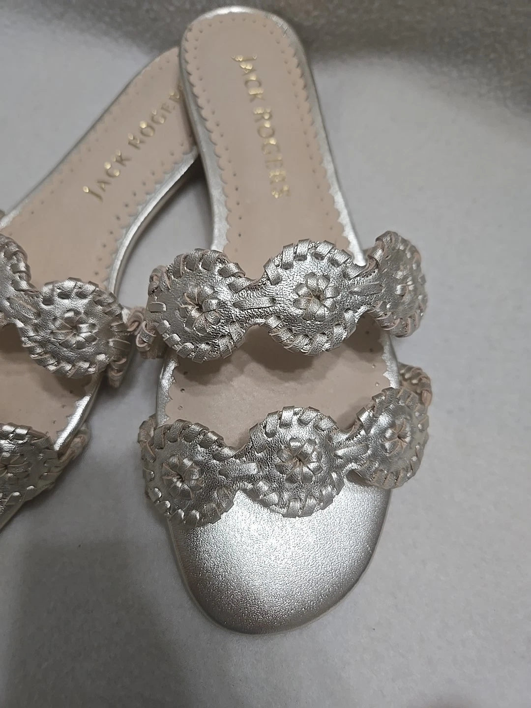 Jack Rogers Leather Slide Sandals Shoes Pale Gold  Women's Size 7M