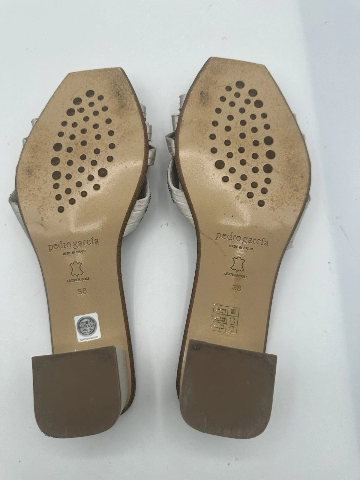 Pedro Garcia Light Gray Satin Swarovski Strap Slide Low-Heel Sandal Women Sz 38