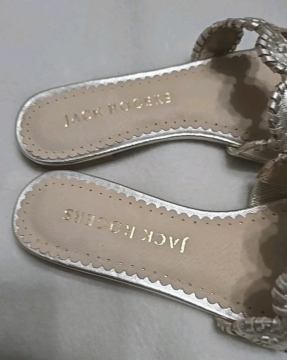 Jack Rogers Leather Slide Sandals Shoes Pale Gold  Women's Size 7M