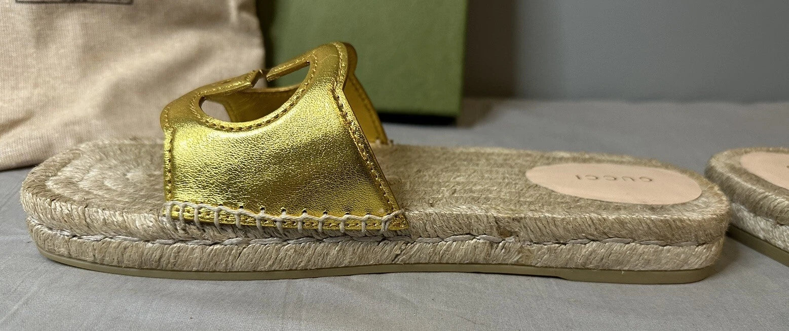 Gucci Interlocking G Cut Out Espadrille Sandals Women Size 39.5 (US 9.5) Authent