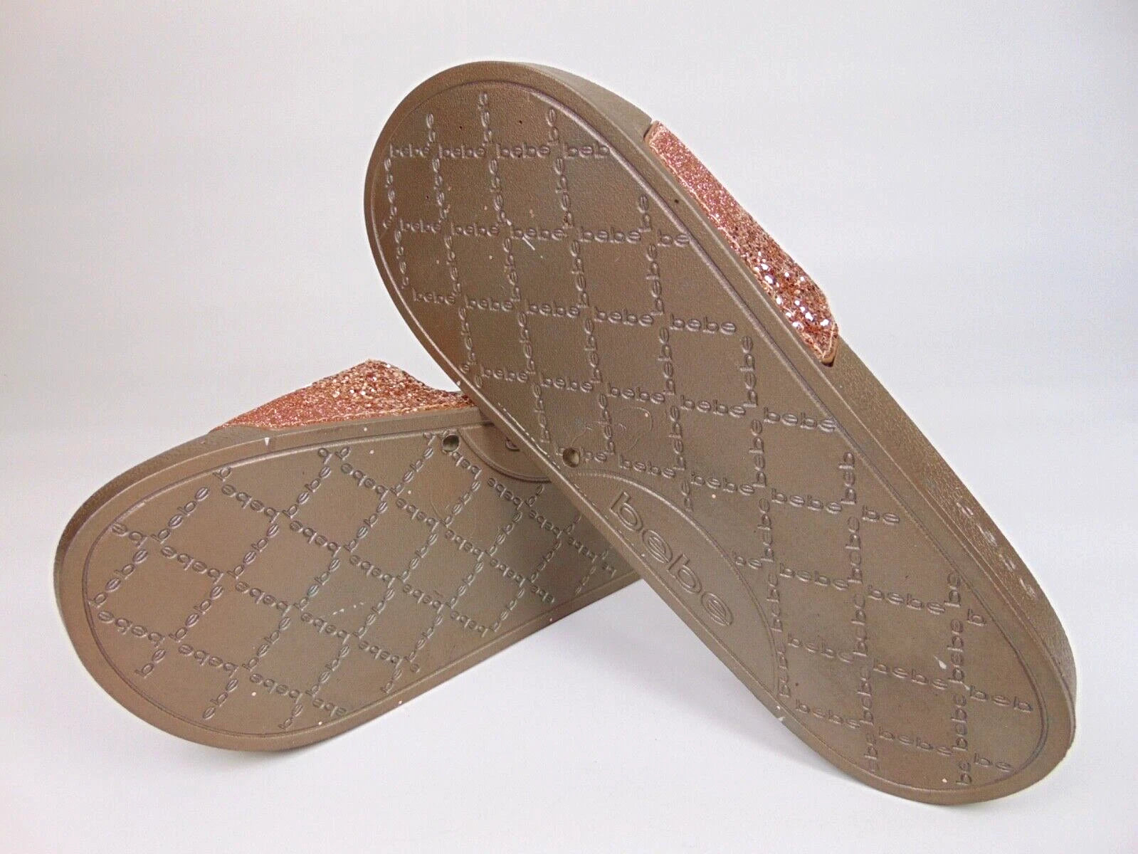 Bebe Women's Fraida Glitter Slide Fashion Sandals Flats Size 8.0 M, Rose Gold