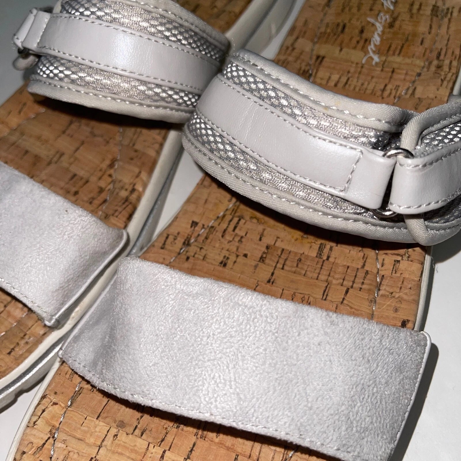 Easy Spirit Sandals Blue or  Silver Slides Cork Adjustable Lightweight Nautical