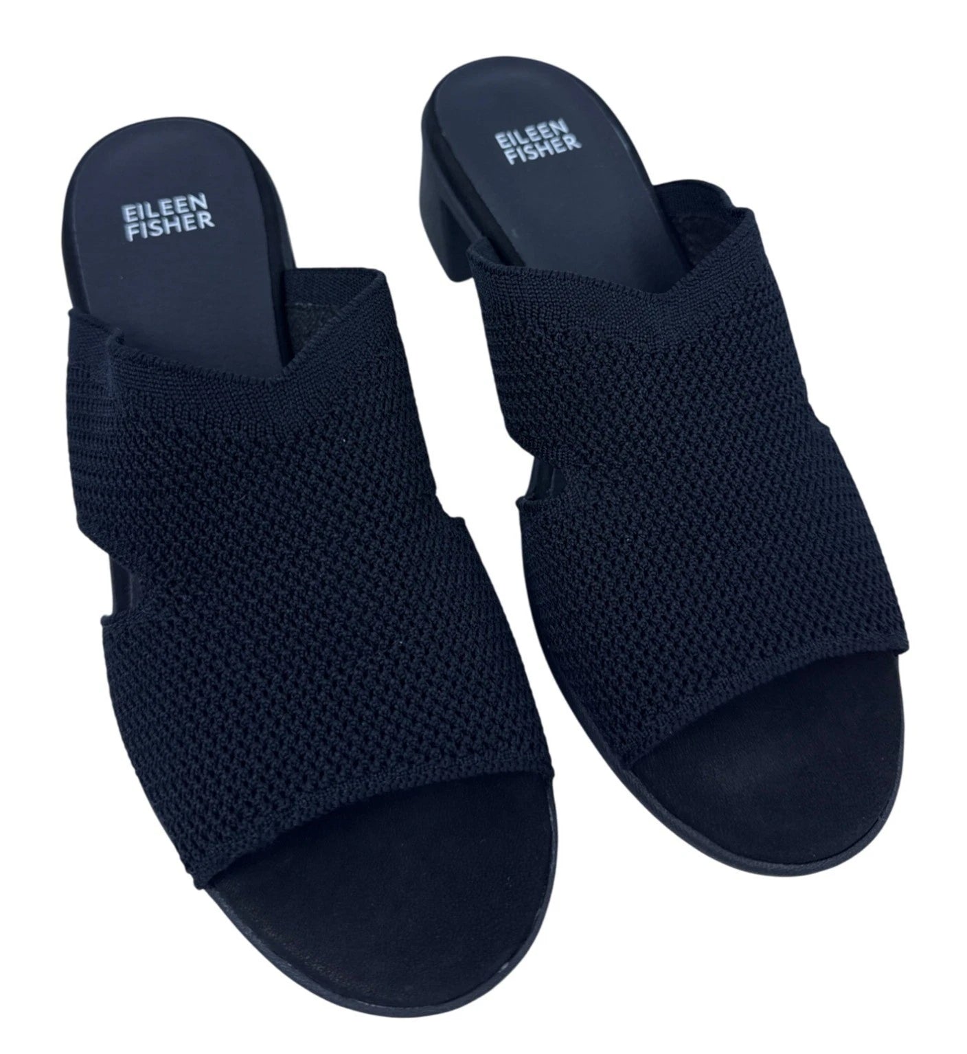 Eileen Fisher Womens Naja Stretch Knit Block Heel Slide Sandals 8.5 M Black