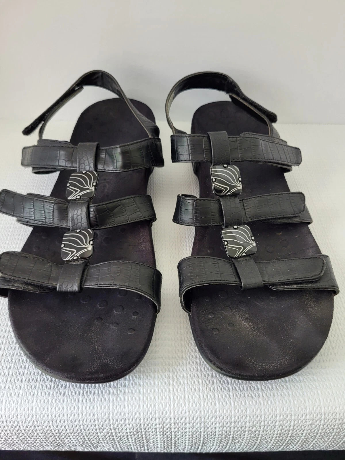 Vionic Womens Amber Black Adjustable Sandals US 1 1 Croc Strappy Slingback