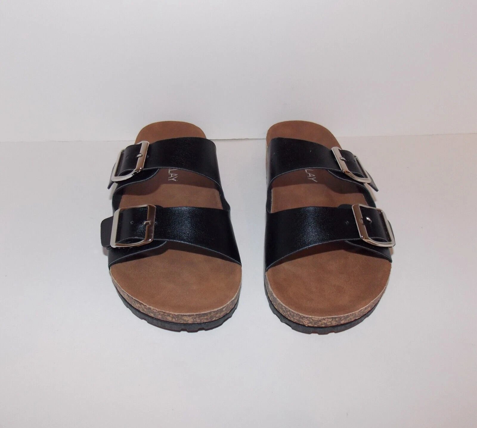 Buckle Style Slip on Slide Sandals Ladies Size 7M Black