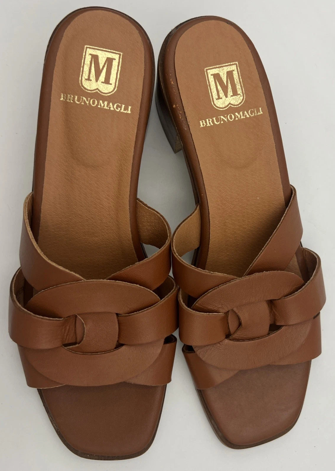 BRUNO MAGLI ARIA Block Heel Brown Leather Slide Sandal Women's Size 9M NEW