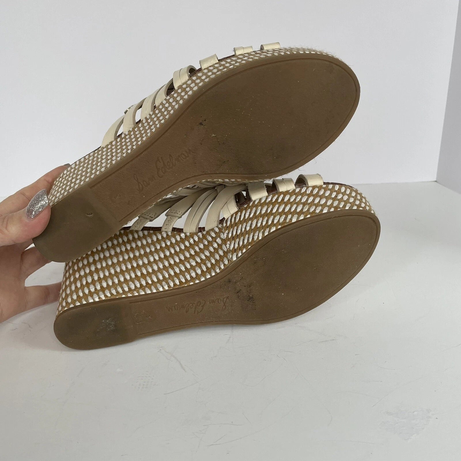 Sam Edelman DEVON Wedge Sandal Size 8M Modern Ivory Strappy Platform Slide Shoes