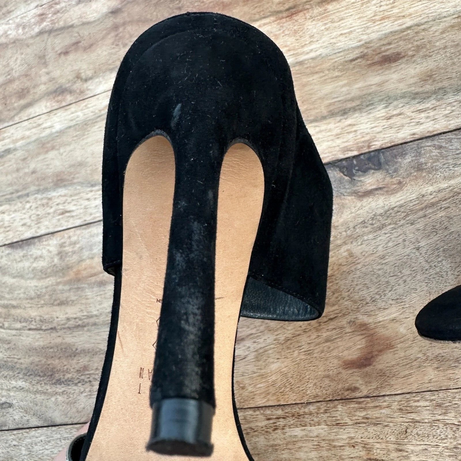 STUART WEITZMAN Slide Black Suede & Silver High Heels Size 8 Sandals Designer