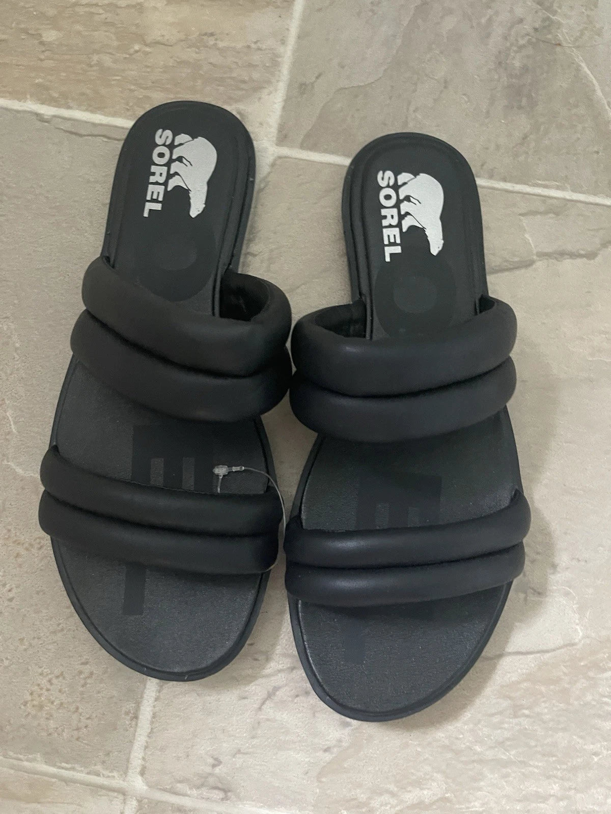 Sorel Size 9.5 Women’s Ella ll  Puff Slide Black Sandal Shoe Comfort