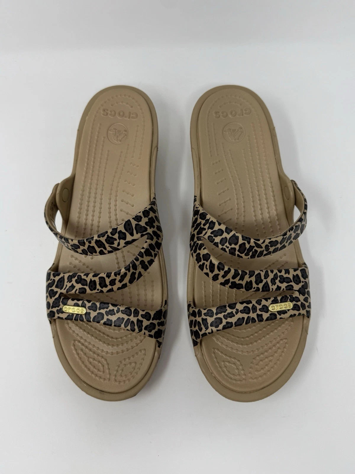 Crocs Patricia II Leopard Wedge Tan Slide Sandals W10 Women's Size 10 EUC