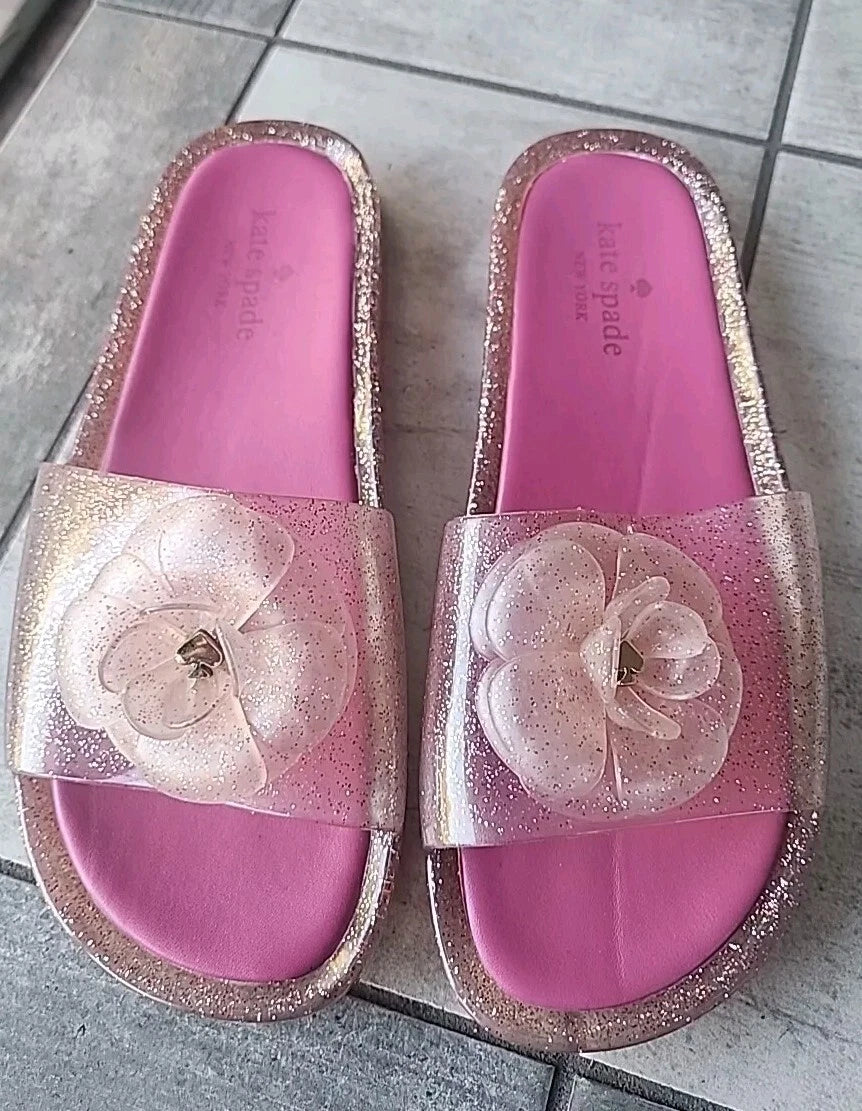 Kate Spade Splash Women's Size 9 Front Flower Glitter Jelly Slide Sandals Shoes