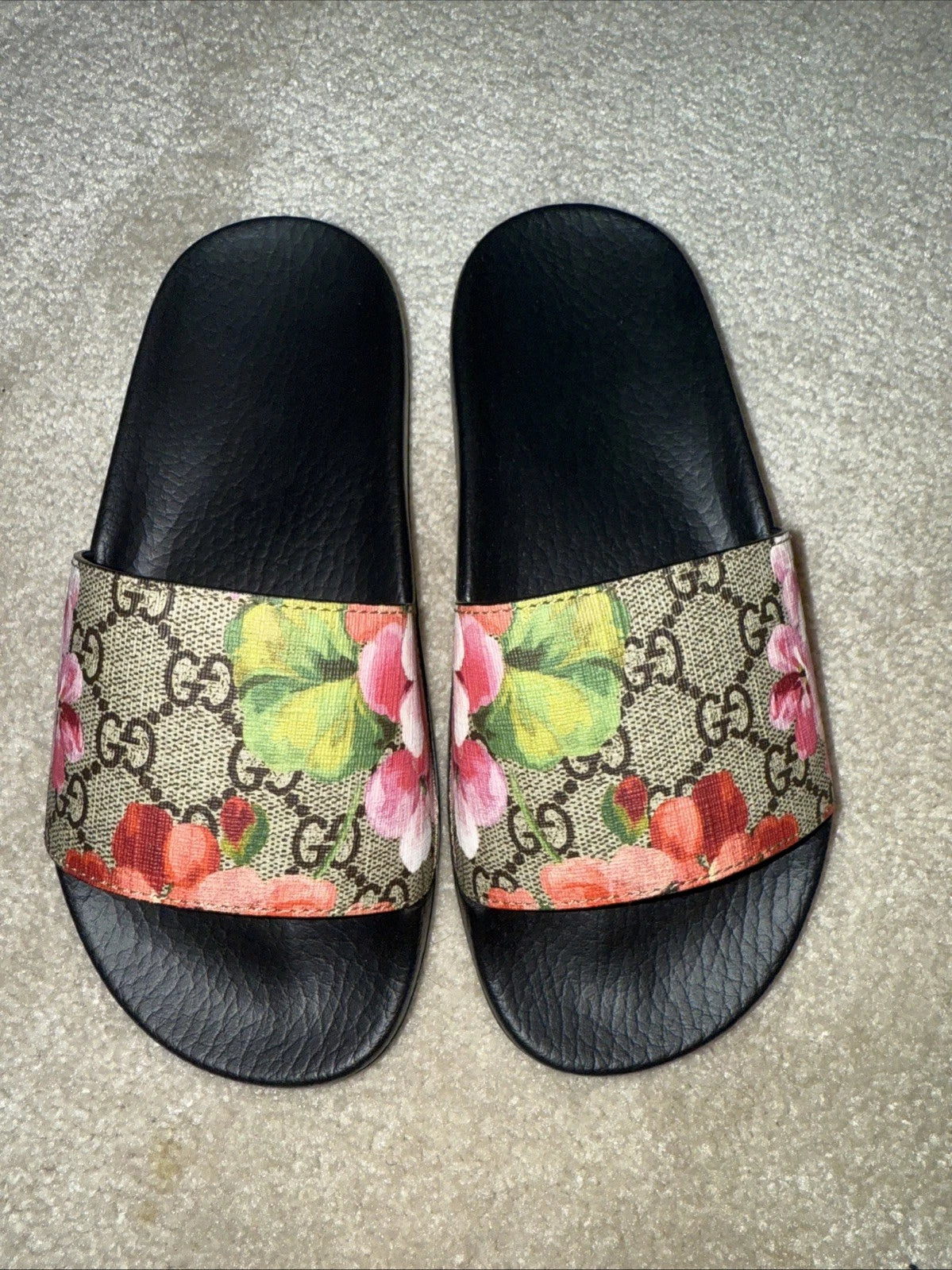 Gucci GG Bloom Supreme Floral Slides Sandals Womens EU 34 US 4- Authentic