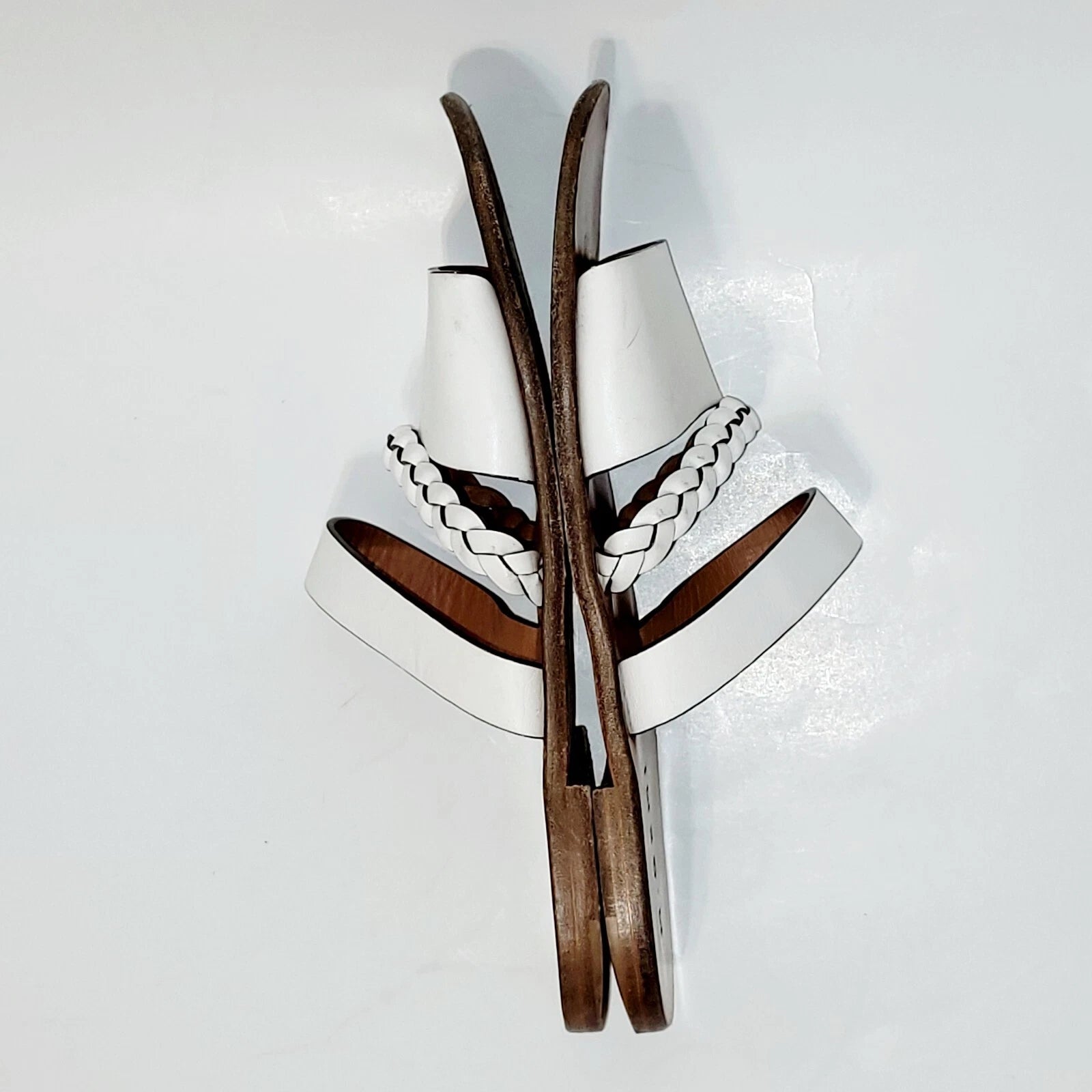 M. Gemi White Leather Flat Braided Strappy Slide Flat Sandals Wms 39EU  8.5-9 US