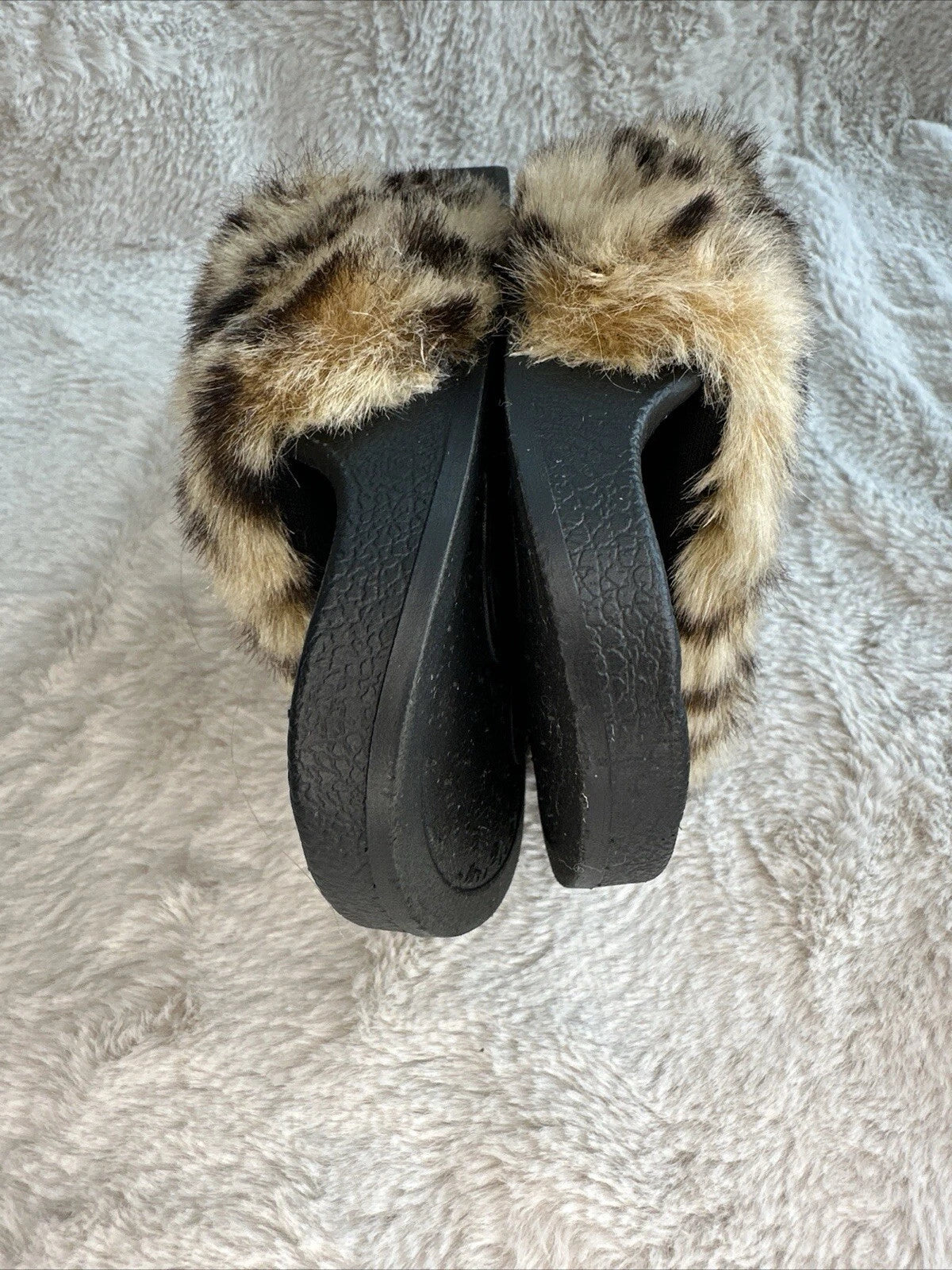 Steve Madden Leopard Faux Fur Slides Rubber Slip On Women’s Size 6 Small Plushy