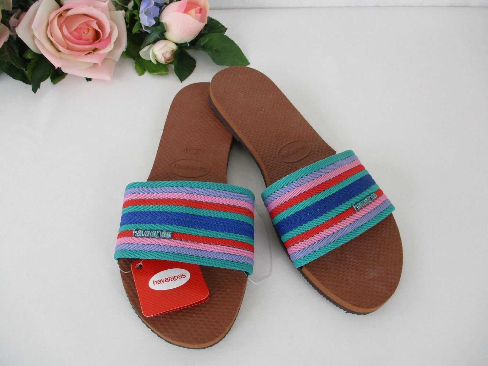 NWT Havaianas You Malta Slide Sandals in Multicolor Stripe size 7/8