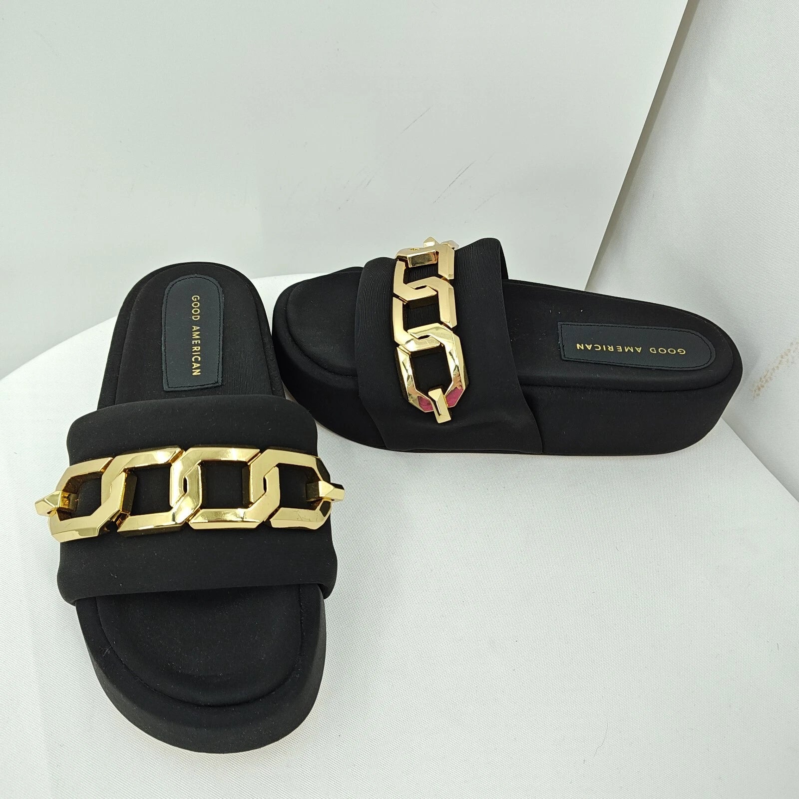 GOOD AMERICAN Chain Platform Slide Neoprene Black Size 8 Fashion Cute Sandals