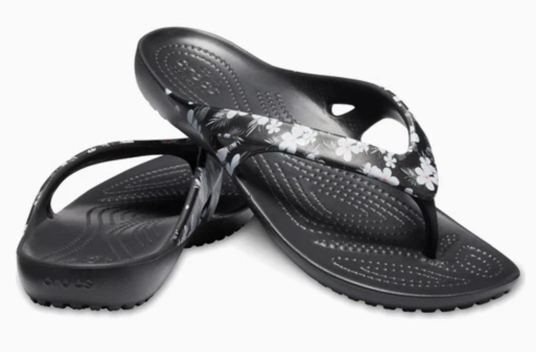 NEW CROCS W7 KADEE II TROPICAL FLORAL / BLACK FLIP.  RELAXED FIT. STYLE 205635