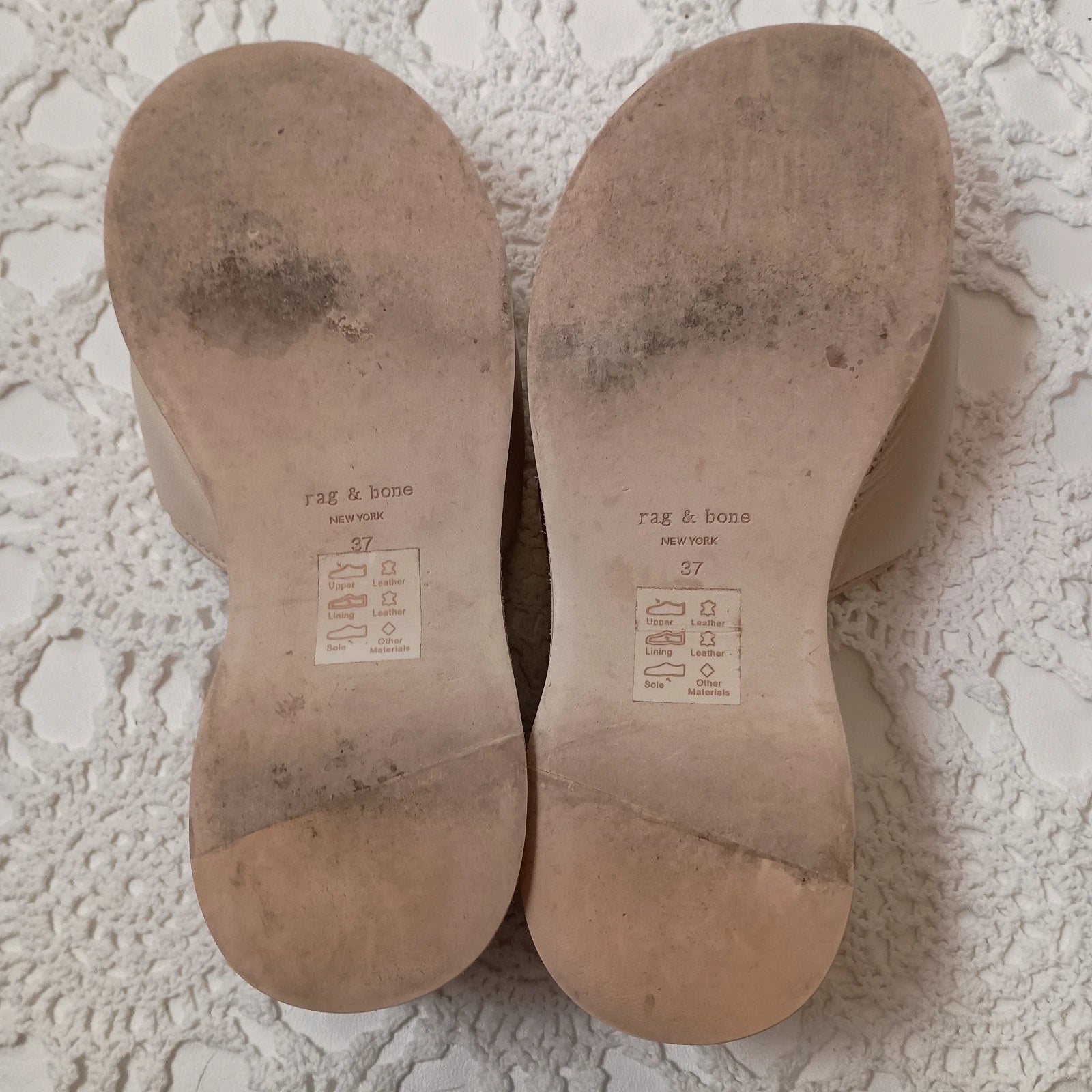 Rag & Bone Platform Sandals Ivory Leather Slide Slip On Flat Cork Mid 7 Women 37