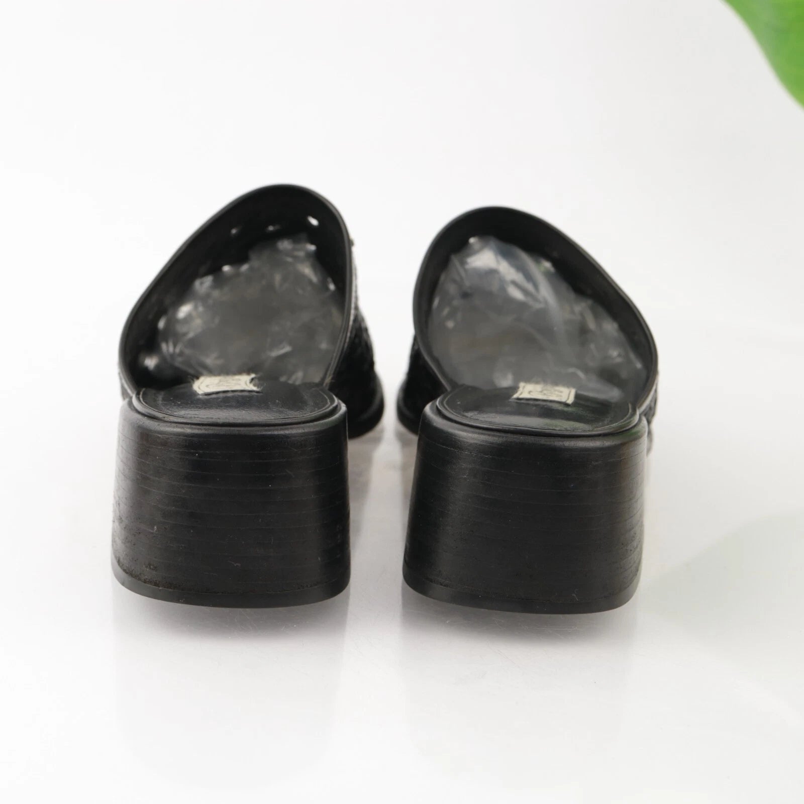 Brighton Womens Fanny Mule Size 8.5 Black Leather Block Heel Slide Woven Shoe