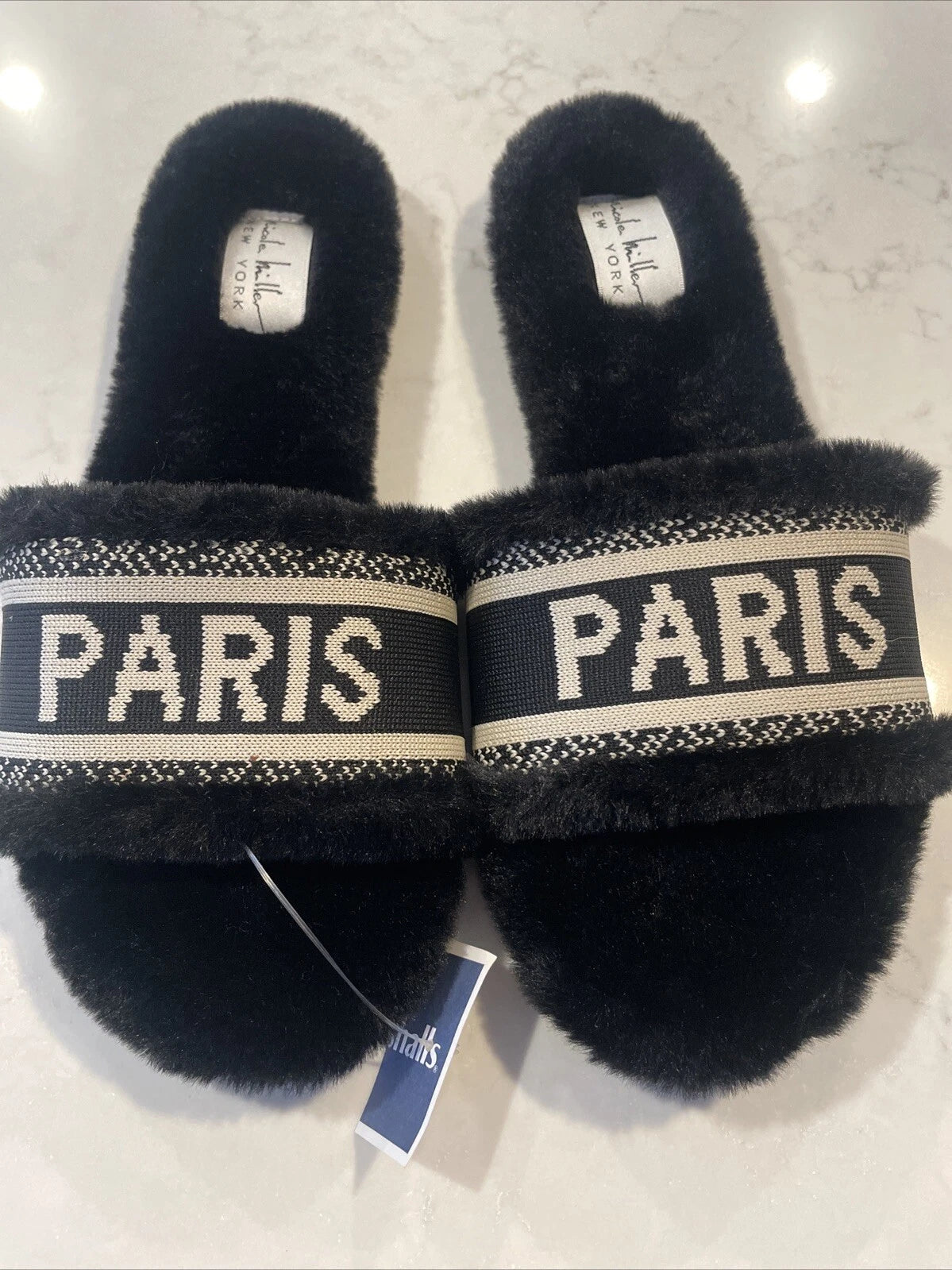 NICOLE MILLER NEW York Paris Black Slides Sandal Slip On Women's 8 Black Slipper